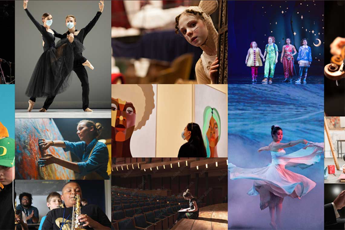 a collage of image shows musicians, dancers, artists and actors