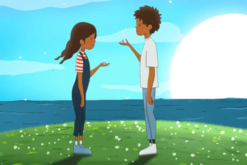 illustration of two children in a field