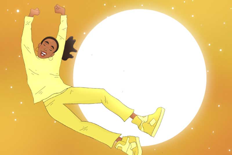 illustration of a young girl jumping for joy