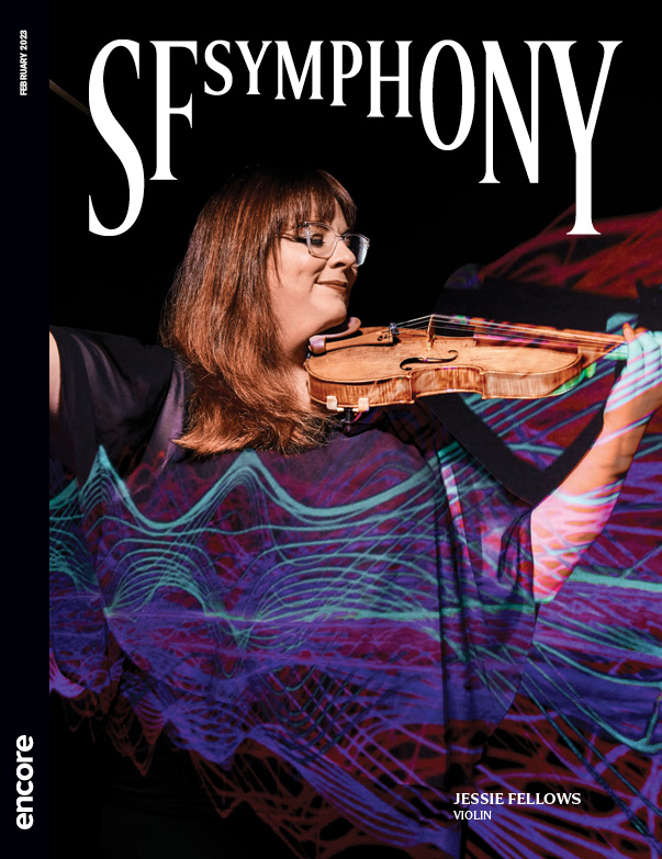 Jessie Fellows, violin on the cover of SF Symphony February 2023