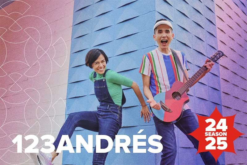 The two members of 123 Andres jump in the air