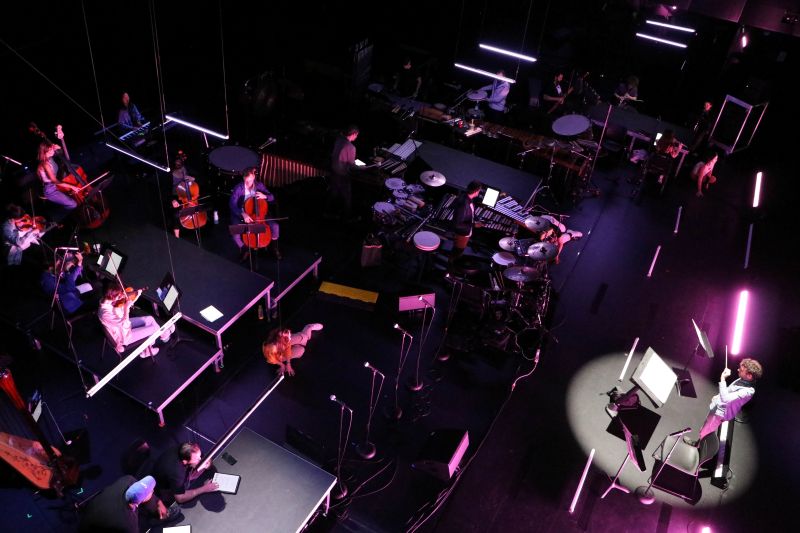 An aerial view of an experimental music group.