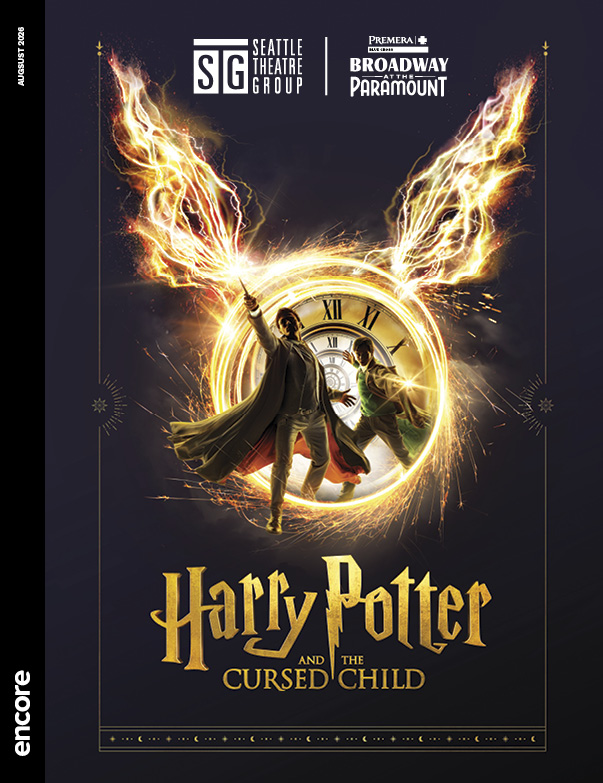 Two wizards with wands emerge from a circle of light. | Cover of Harry Potter and the Cursed Child for STG's Broadway at the Paramount, August 2026